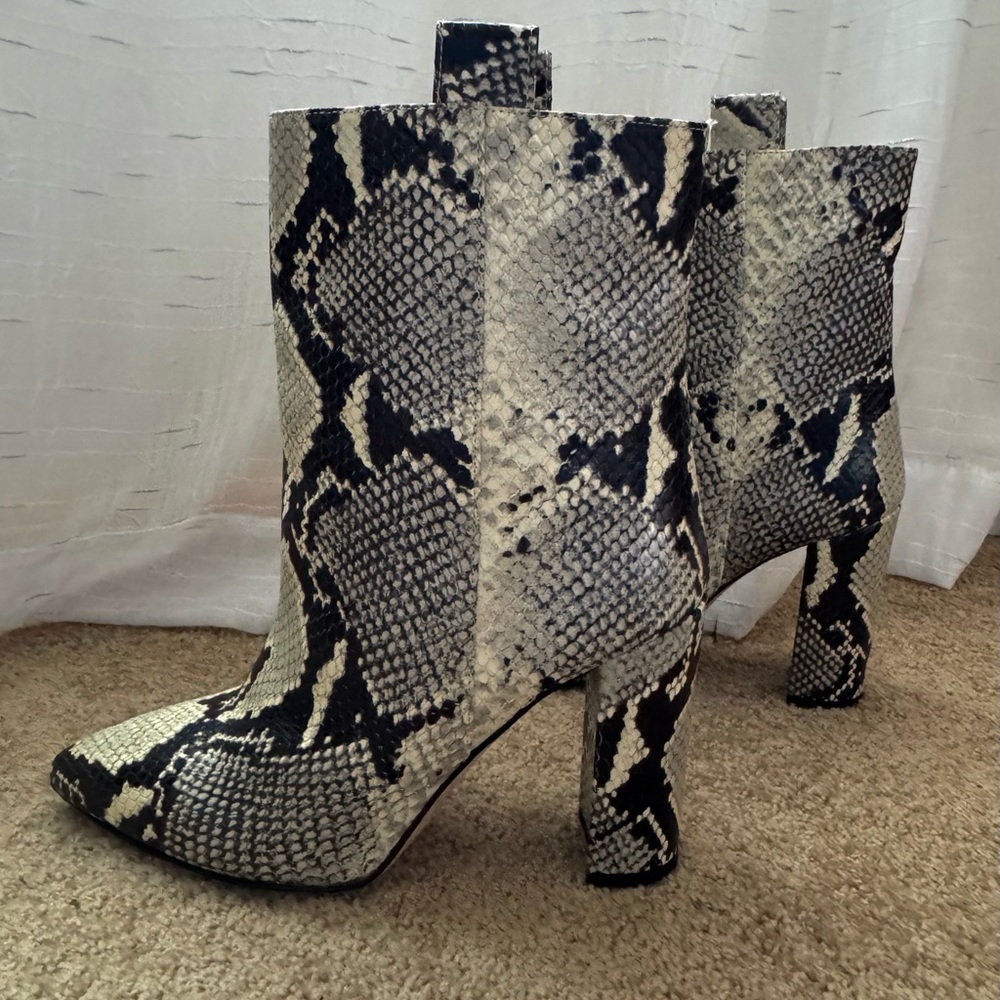 Paris Texas Black and Cream Snakeskin Heeled Boots